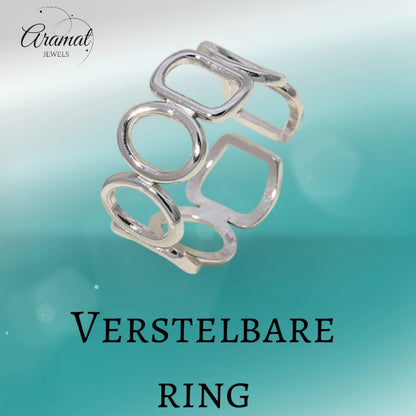 Open Ring met Ovale en Vierkante Schakels (Zilver- of Goudkleurig RVS)