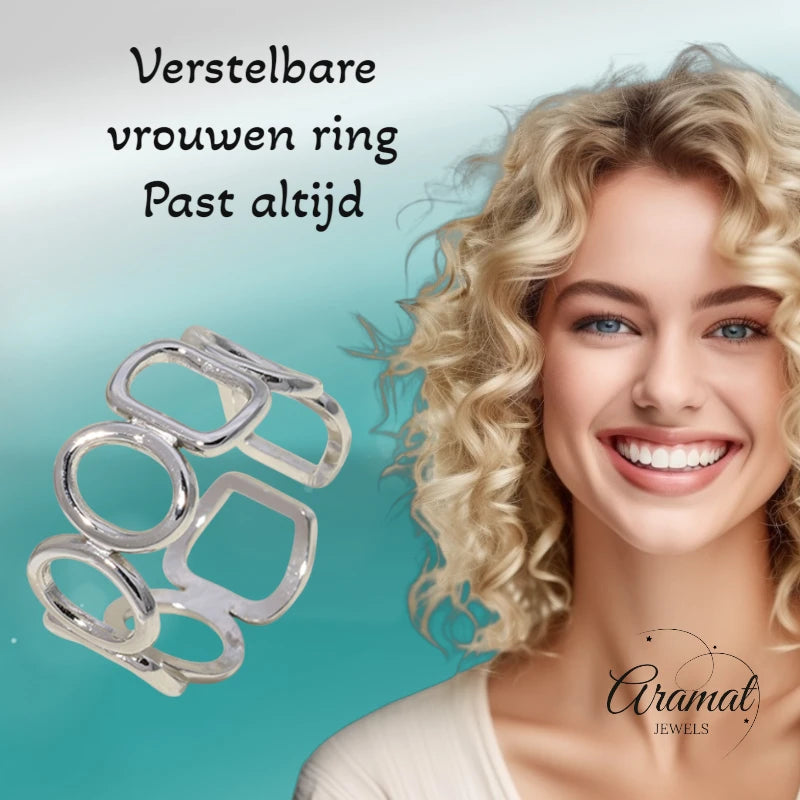 Open Ring met Ovale en Vierkante Schakels (Zilver- of Goudkleurig RVS)