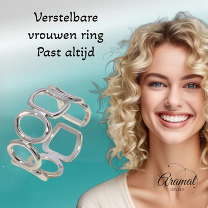 Open Ring met Ovale en Vierkante Schakels (Zilver- of Goudkleurig RVS)