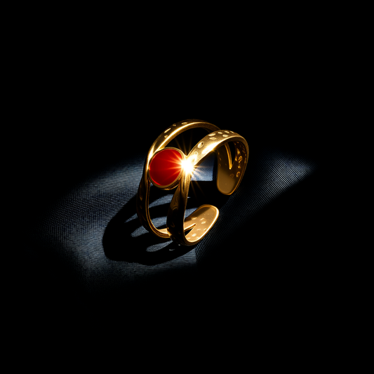 Open Ring RVS met Gehamerd Motief en Emaille Cirkel (9,5 mm)