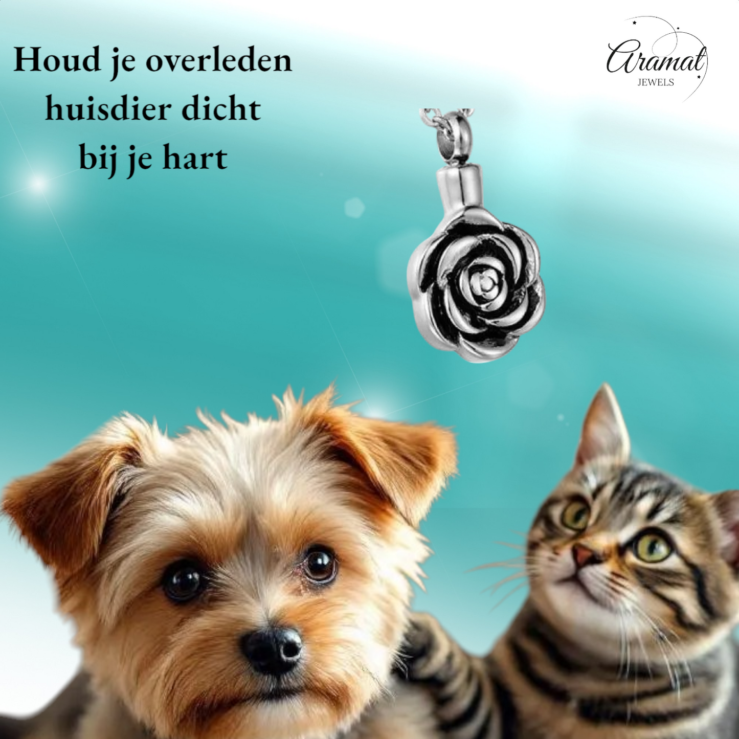 Silver-colored rose pendant - stainless steel memorial jewelry