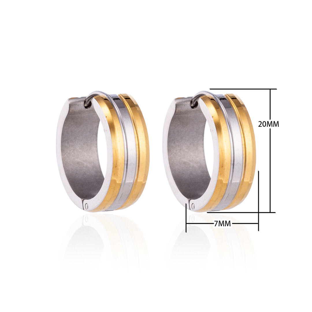 Stainless Steel Earrings Bicolor Stripe Gold Silver 20mm - Women