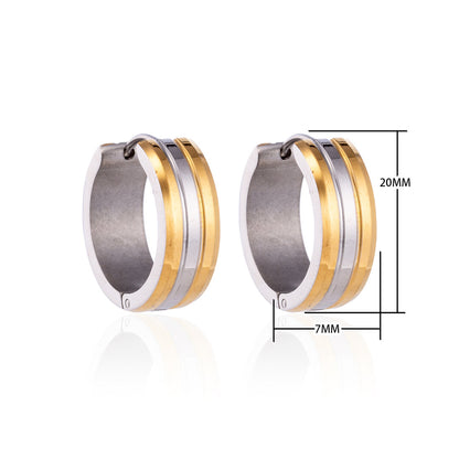 Stainless Steel Earrings Bicolor Stripe Gold Silver 20mm - Women