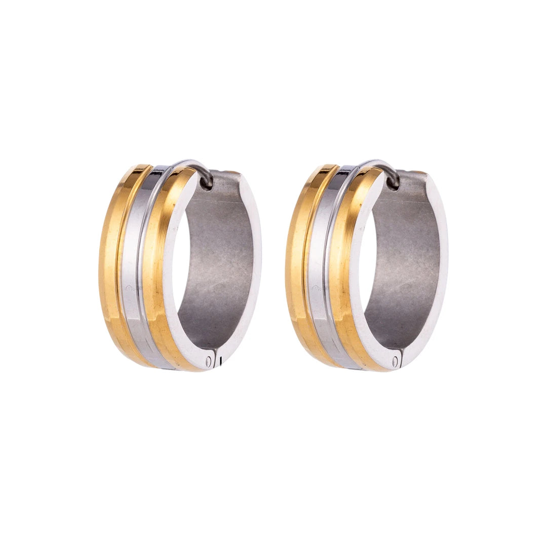 Stainless Steel Earrings Bicolor Stripe Gold Silver 20mm - Women