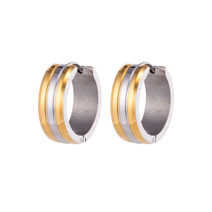 Stainless Steel Earrings Bicolor Stripe Gold Silver 20mm - Women