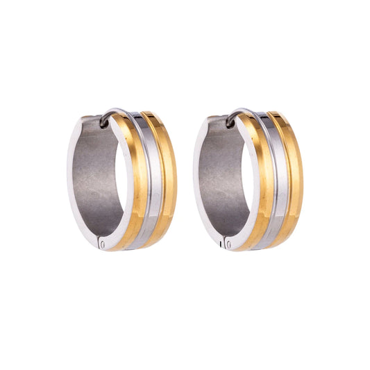 Stainless Steel Earrings Bicolor Stripe Gold Silver 20mm - Women