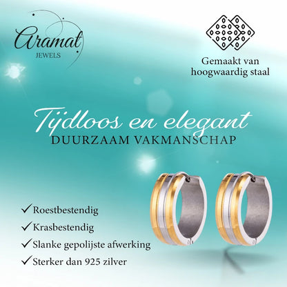 Stainless Steel Earrings Bicolor Stripe Gold Silver 20mm - Women