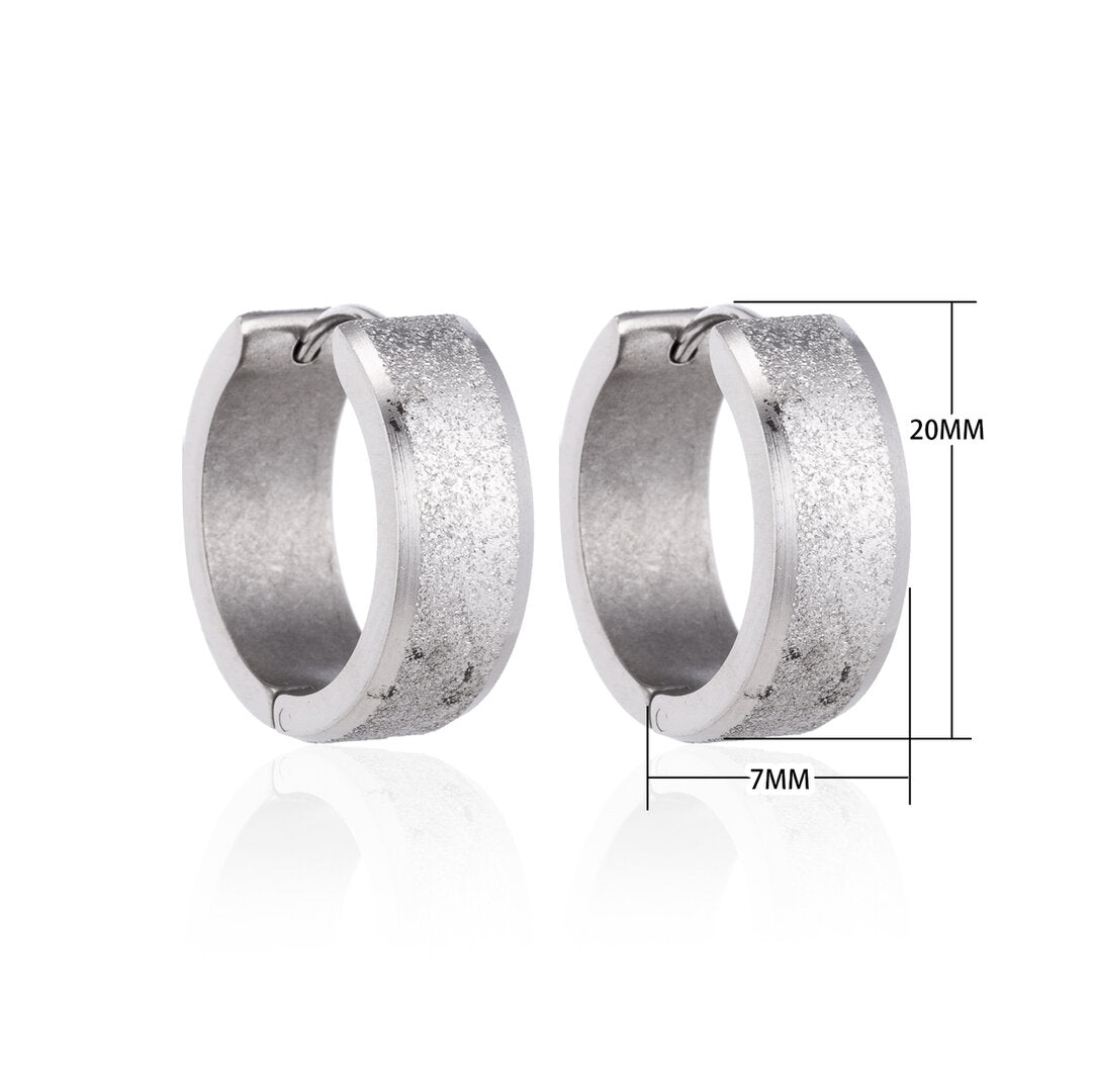Earrings – Huggie Stainless Steel 20mm Sandblasted Silver Color