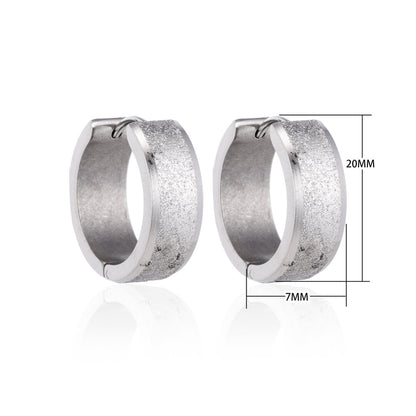 Earrings – Huggie Stainless Steel 20mm Sandblasted Silver Color