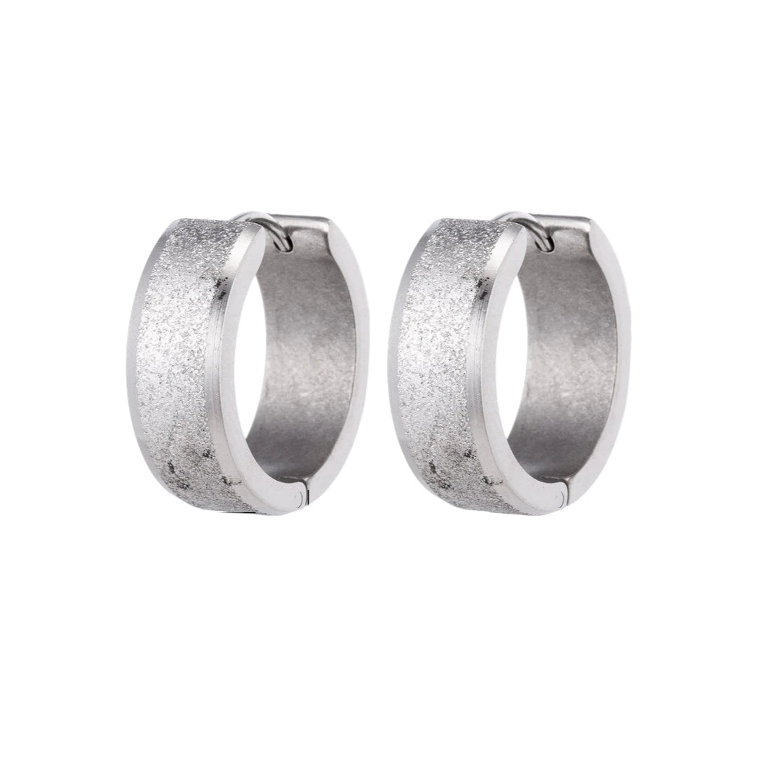 Earrings – Huggie Stainless Steel 20mm Sandblasted Silver Color