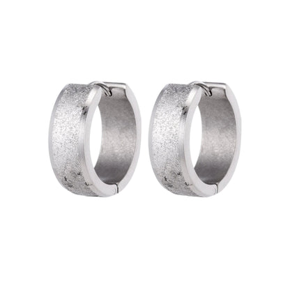 Earrings – Huggie Stainless Steel 20mm Sandblasted Silver Color