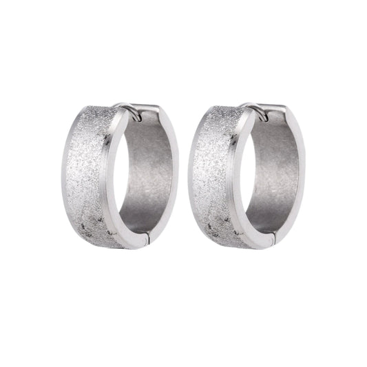 Earrings – Huggie Stainless Steel 20mm Sandblasted Silver Color