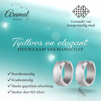 Earrings – Huggie Stainless Steel 20mm Sandblasted Silver Color