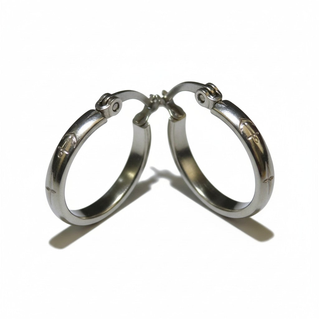 Boucles d'oreilles unisexes – 20 mm, motif ancre créole, acier inoxydable argenté