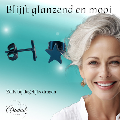 Boucles d'oreilles puces en forme d'étoile, en acier inoxydable bleu – 8 mm remarquables