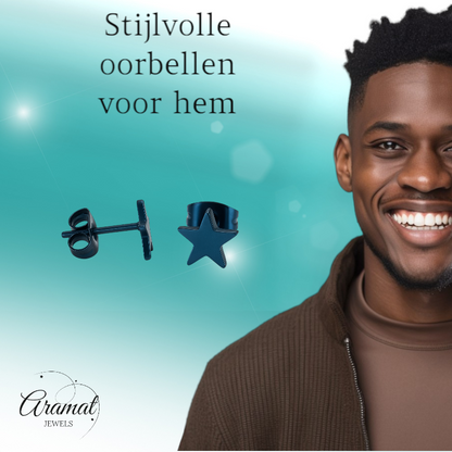 Boucles d'oreilles puces en forme d'étoile, en acier inoxydable bleu – 8 mm remarquables