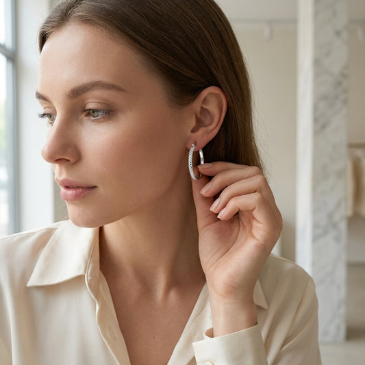 Earrings – 20mm Creole Dots Pattern Stainless Steel Silver Color Women