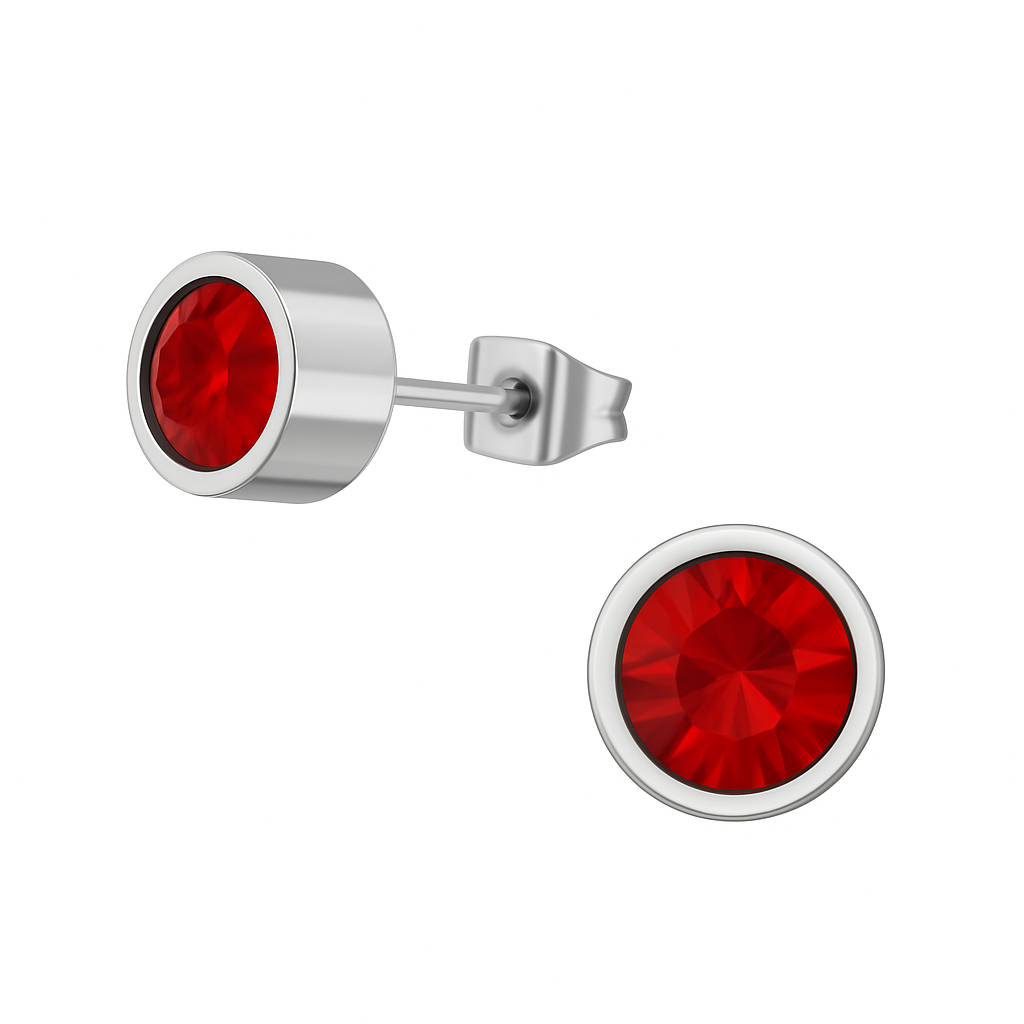 Boucles d'oreilles puces en cristal rouge – 5 mm en acier inoxydable argenté
