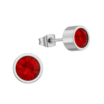 Boucles d'oreilles puces en cristal rouge – 5 mm en acier inoxydable argenté