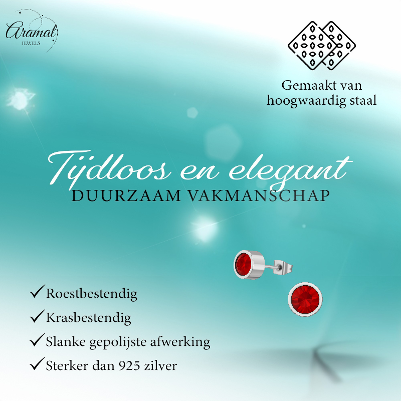 Boucles d'oreilles puces en cristal rouge – 5 mm en acier inoxydable argenté