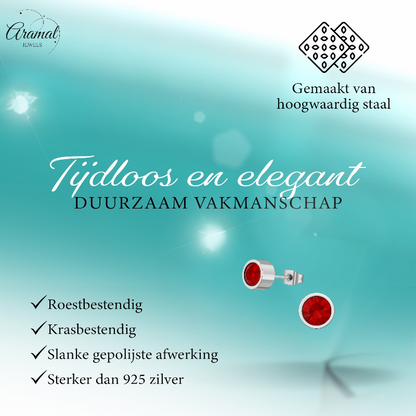 Boucles d'oreilles puces en cristal rouge – 5 mm en acier inoxydable argenté