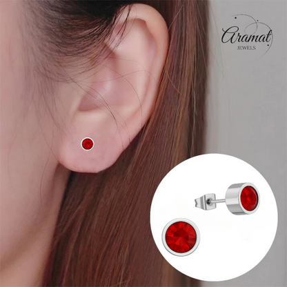 Boucles d'oreilles puces en cristal rouge – 5 mm en acier inoxydable argenté