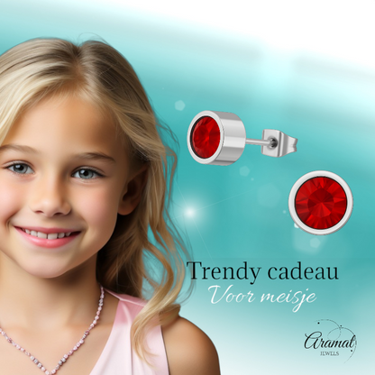 Boucles d'oreilles puces en cristal rouge – 5 mm en acier inoxydable argenté