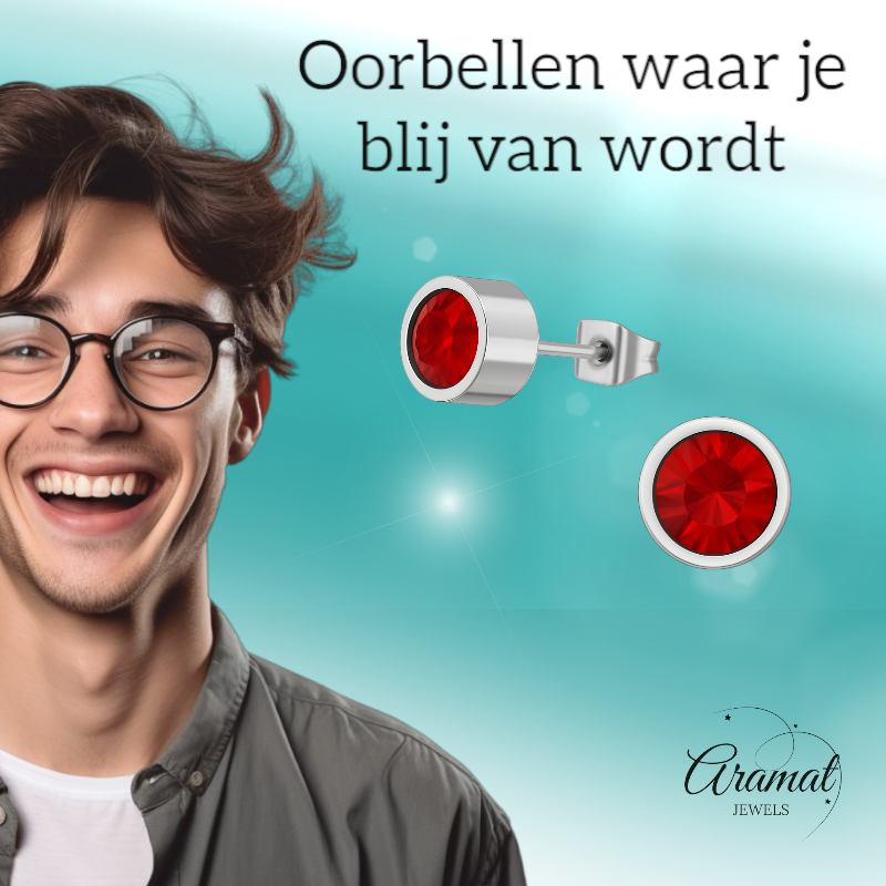 Boucles d'oreilles puces en cristal rouge – 5 mm en acier inoxydable argenté