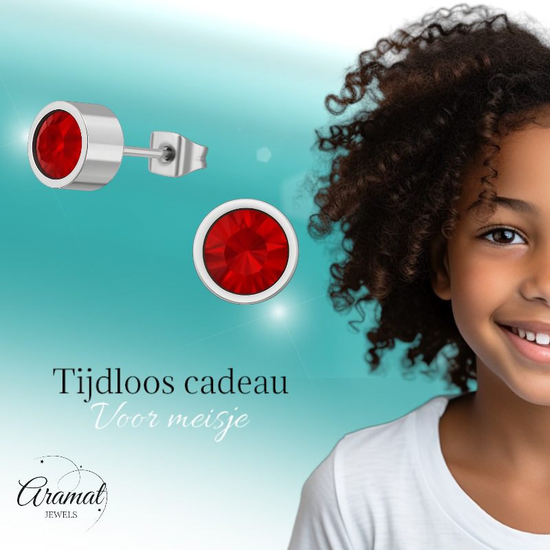 Boucles d'oreilles puces en cristal rouge – 5 mm en acier inoxydable argenté