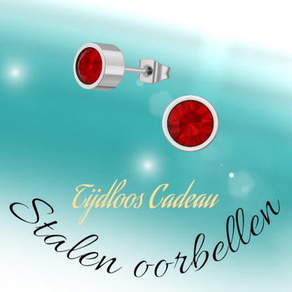 Boucles d'oreilles puces en cristal rouge – 5 mm en acier inoxydable argenté