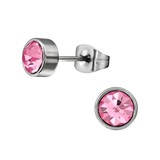Pink crystal stud earrings – 5mm silver stainless steel