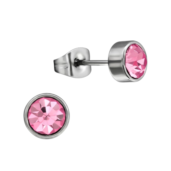 Pink crystal stud earrings – 5mm silver stainless steel
