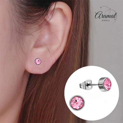 Pink crystal stud earrings – 5mm silver stainless steel