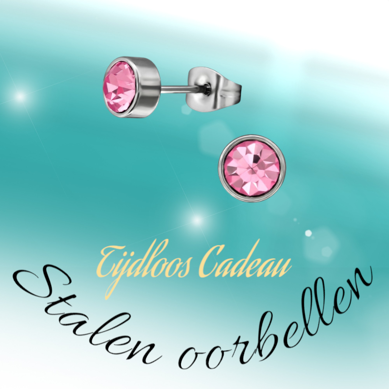 Pink crystal stud earrings – 5mm silver stainless steel