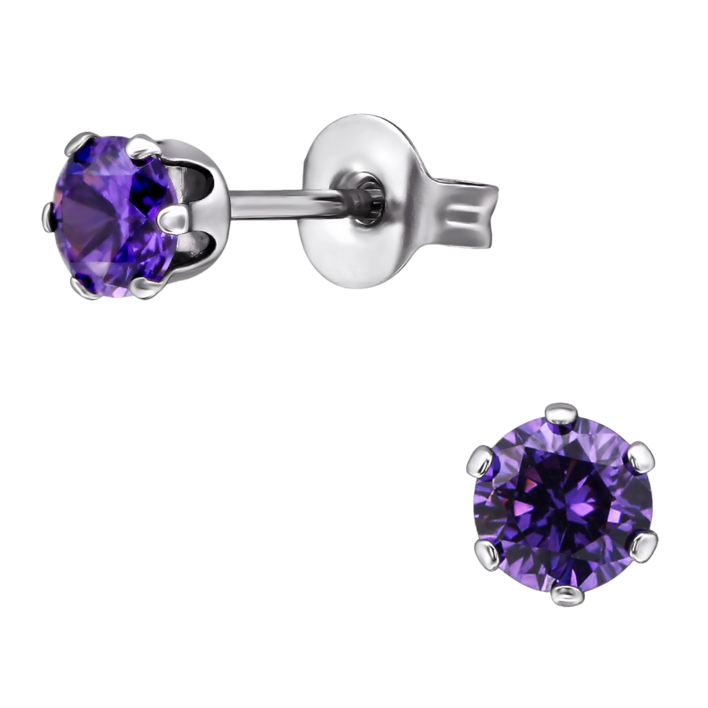 Zirconia Earrings 4mm Purple Stainless Steel