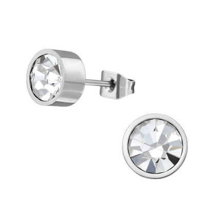 Transparent crystal stud earrings – 5mm silver stainless steel