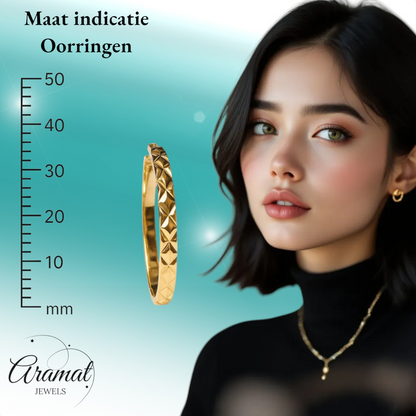 Statement Hoop Earrings 35mm Gold Color with Diamond Pattern - XL Earrings