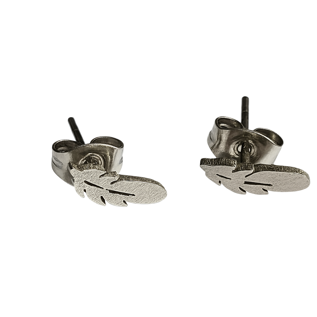 Steel Stud Earrings Feathers Silver Color – 9x3mm