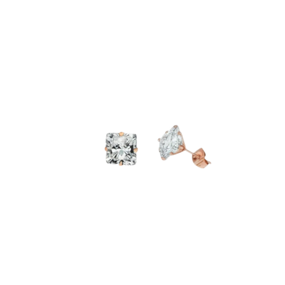 Earrings – Stainless Steel Rose Gold Color with Square Zirconia (3mm) 