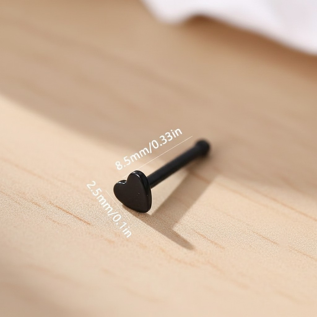 Stalen Neuspiercing Zwart Hartje – 2.5mm Recht Staafje Neusvleugelpiercing Uniseks