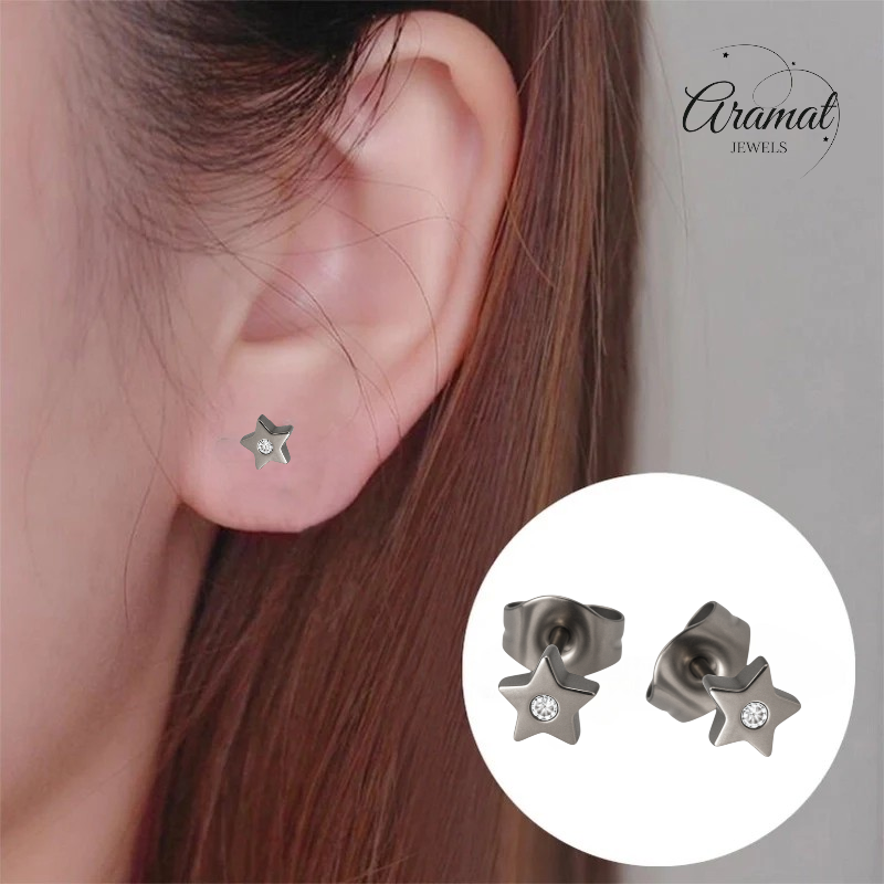Boucles d'oreilles puces en forme d'étoile, cristal argenté – 6 mm scintillant