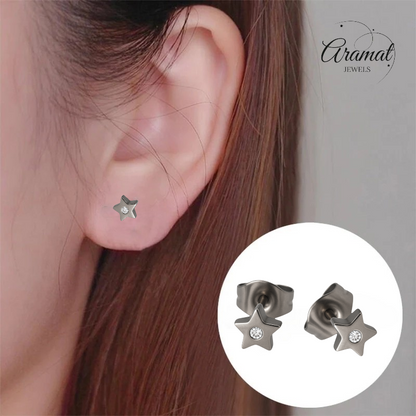 Boucles d'oreilles puces en forme d'étoile, cristal argenté – 6 mm scintillant