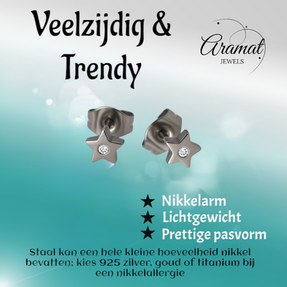 Boucles d'oreilles puces en forme d'étoile, cristal argenté – 6 mm scintillant