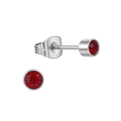 Garnet red crystal stud earrings – 4mm silver stainless steel