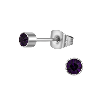 Boucles d'oreilles puces en cristal d'améthyste violet – acier inoxydable 4 mm
