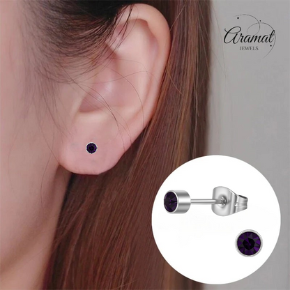 Boucles d'oreilles puces en cristal d'améthyste violet – acier inoxydable 4 mm