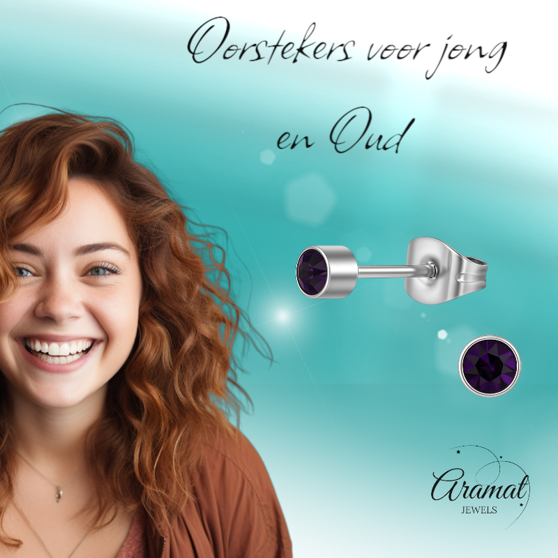 Boucles d'oreilles puces en cristal d'améthyste violet – acier inoxydable 4 mm