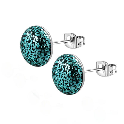 Stainless Steel Glitter Earrings 8mm Various Colors - Sparkling Stud Earrings