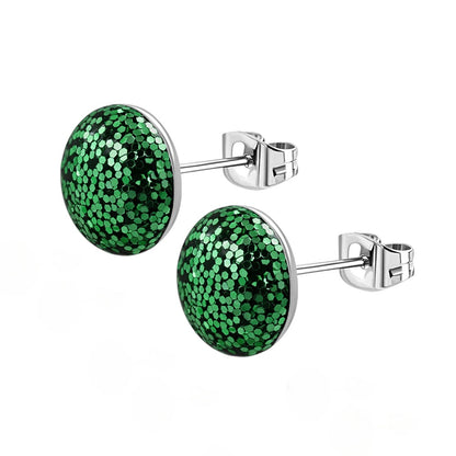 Stainless Steel Glitter Earrings 8mm Various Colors - Sparkling Stud Earrings