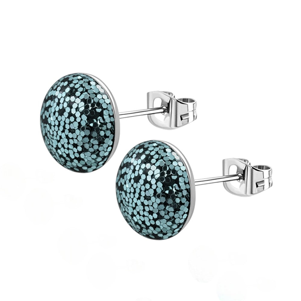 Stainless Steel Glitter Earrings 8mm Various Colors - Sparkling Stud Earrings